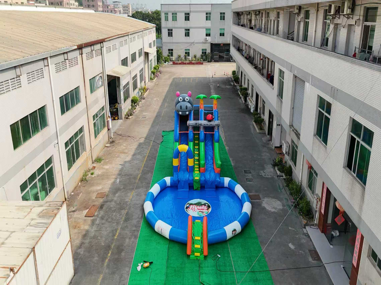 Inflatable colorful water park slide