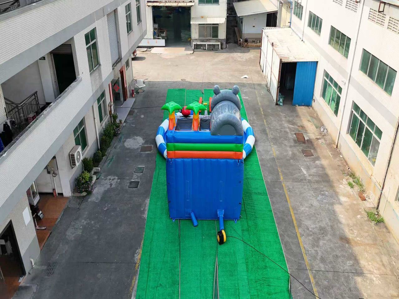 Inflatable colorful water park slide