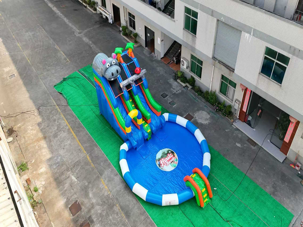 Inflatable colorful water park slide