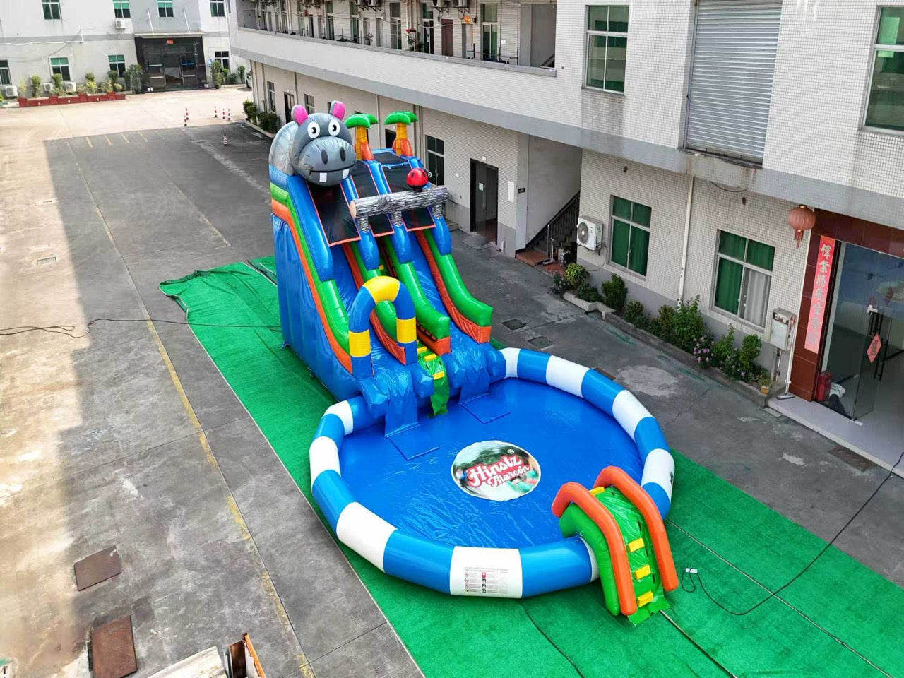 Inflatable colorful water park slide