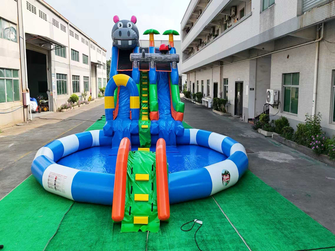 Inflatable colorful water park slide