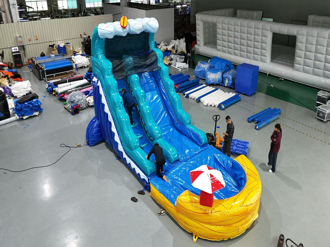 Colorful inflatable beach slide