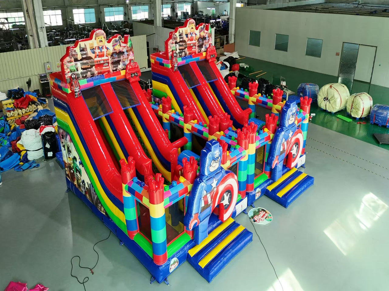 Lego themed inflatable slide