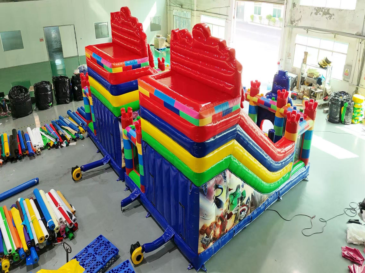Lego themed inflatable slide