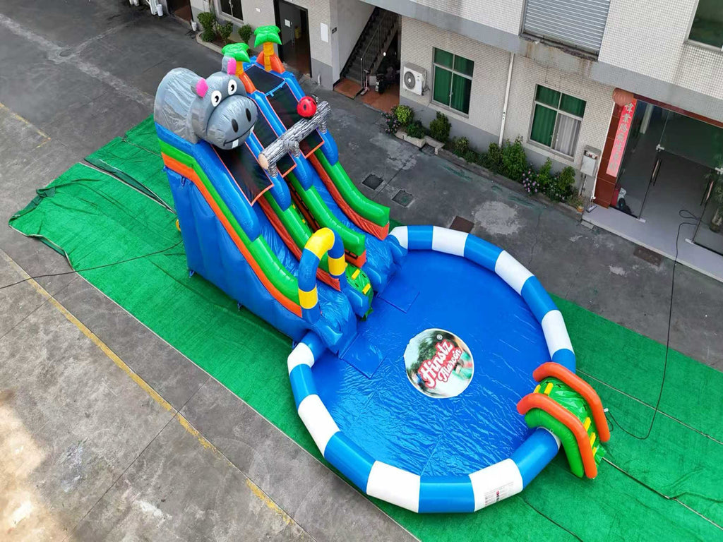 Inflatable colorful water park slide