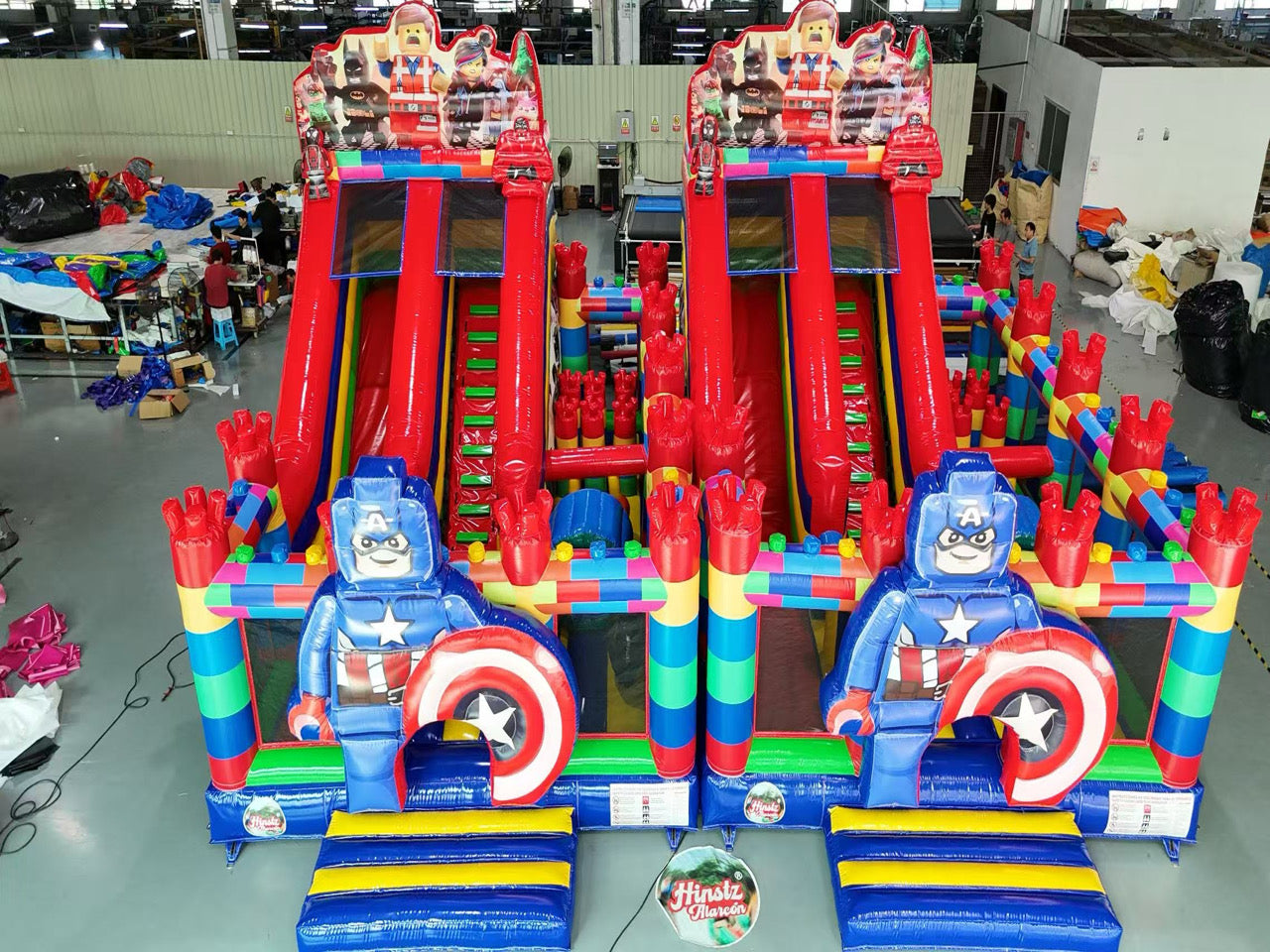 Lego themed inflatable slide