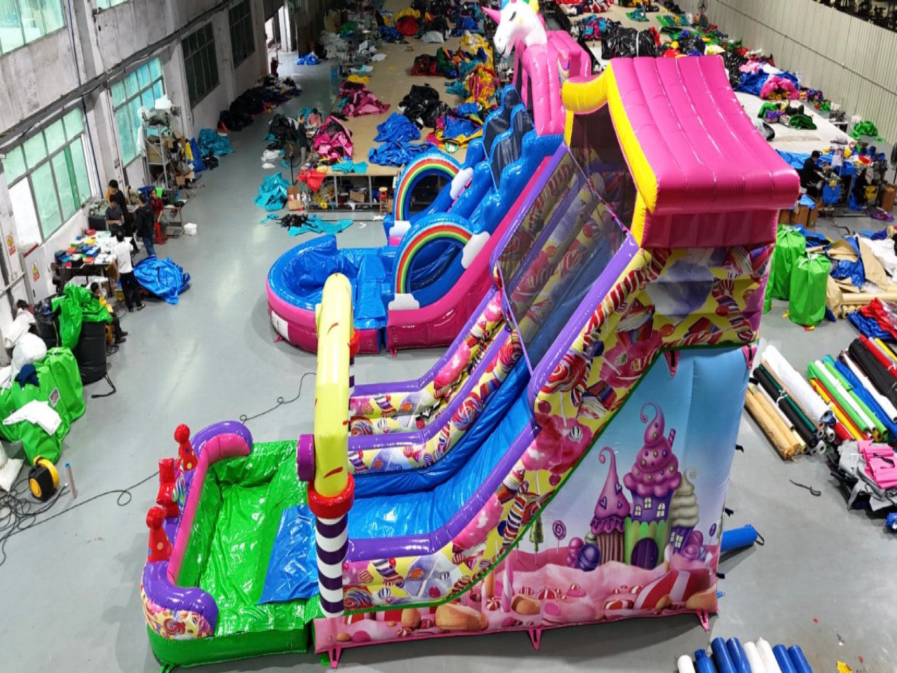 Giant colored candy inflatable slide